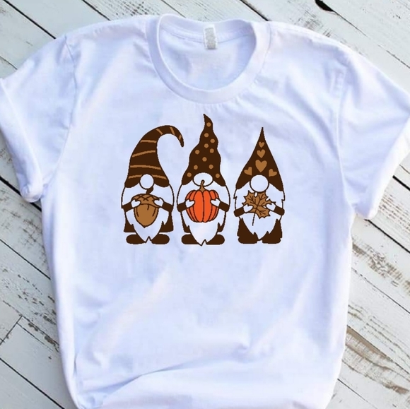 Handmade Tops - Gnome Print Shirt Fall Pumpkin T-Shirt